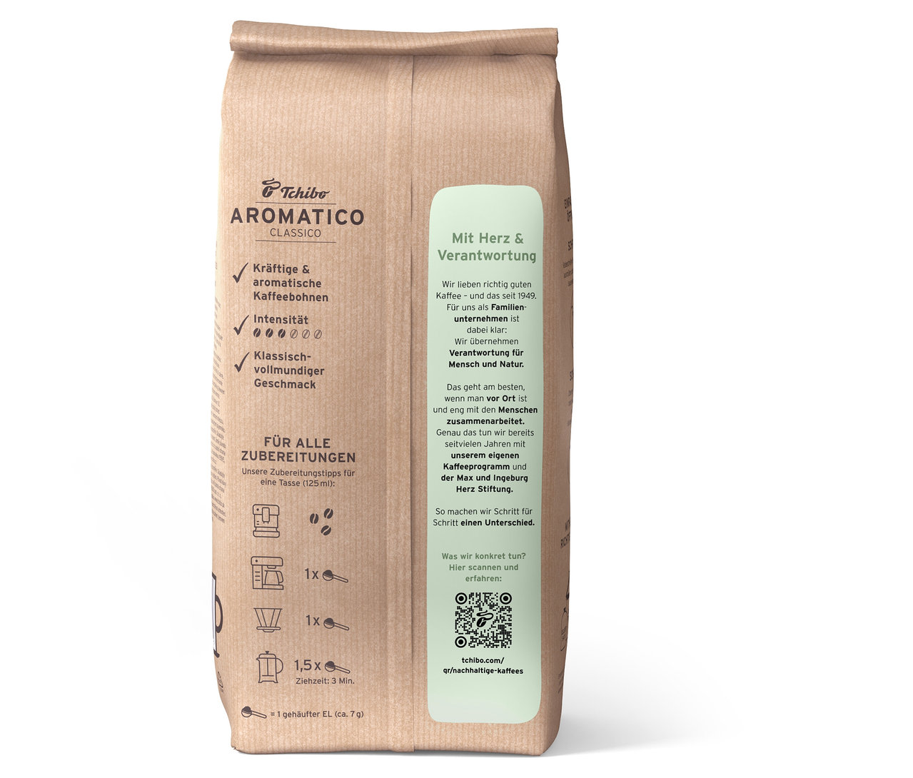 Eine Packung Aromatico Classico - 1 kg Ganze Bohne Kaffee ist sichtbar.