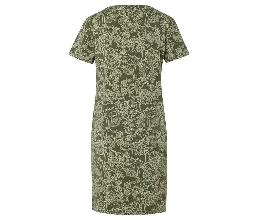Kleid mit Blumenmuster in Grün und Weiß von hinten.
