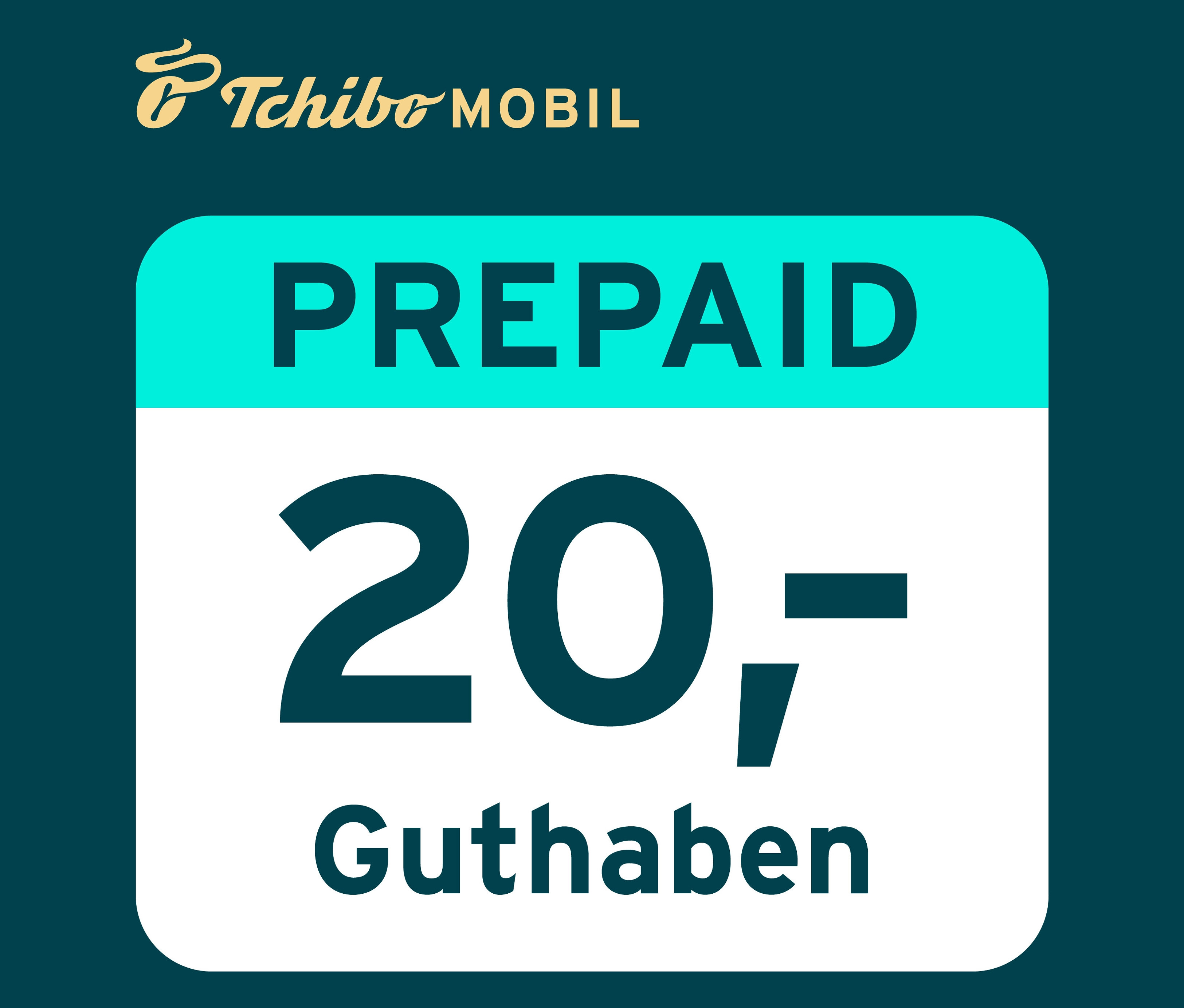 Tchibo Mobil Logo über einem 20 € Guthabenvoucher.