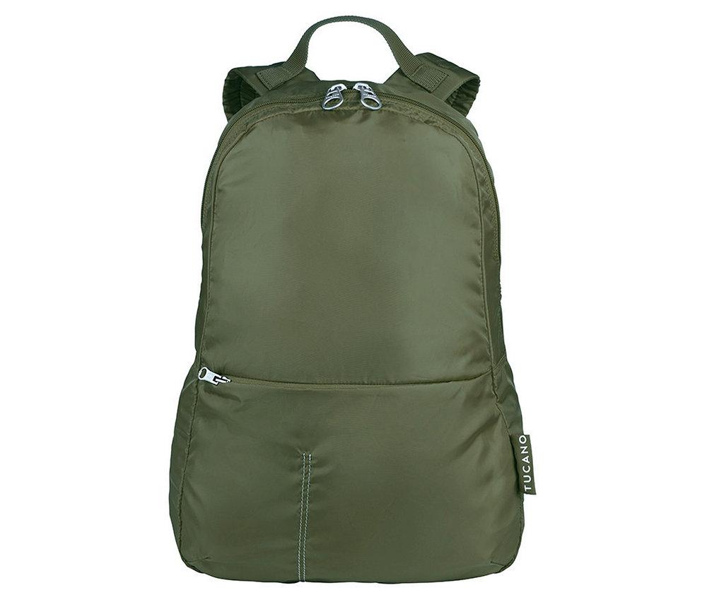 Grüner Tucano Rucksack »Compatto Eco« mit Reißverschlüssen und Trägern, frontal aufgenommen.