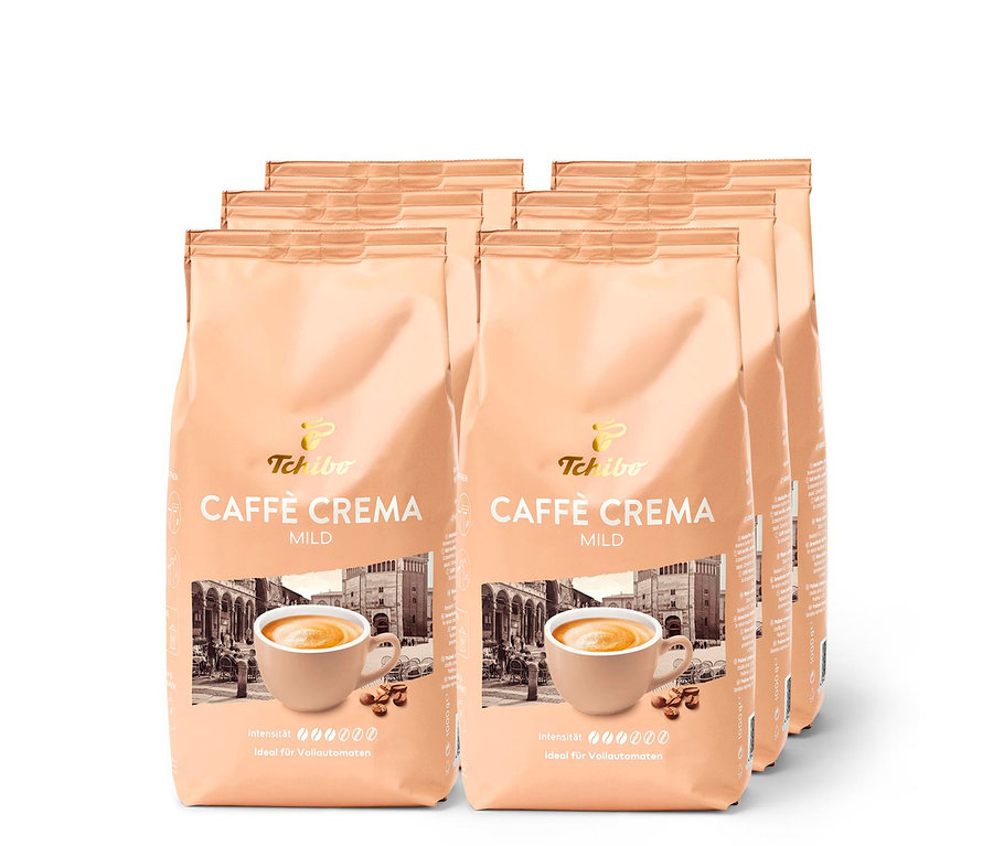 Sechs Packungen Tchibo Caffè Crema Mild - 6x 1 kg Ganze Bohne.