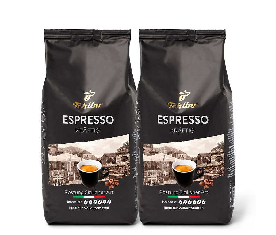 Zwei Packungen Tchibo Espresso Kräftig - 2x 1 kg Ganze Bohne.
