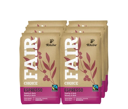 Eine Packung Fair Choice Espresso - 6x 1 kg ganze Bohne.