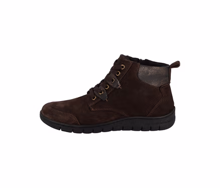 Brauner Romika Velours-Schnürstiefel mit Reißverschluss und schwarzer Sohle.
