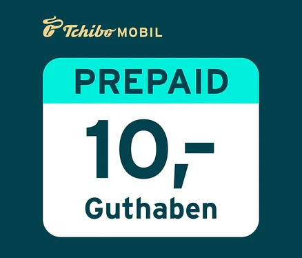 Tchibo Mobil Logo über einem 10 € Guthabenvoucher auf weißem Hintergrund.
