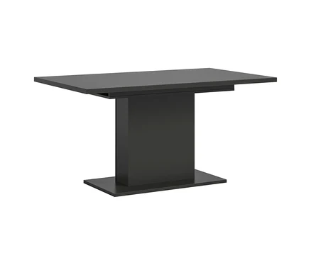 Grauer xonox Esstisch Kinetic mit ausziehbarer, rechteckiger Tischplatte und zentralem Säulenfuß auf flacher Basis.