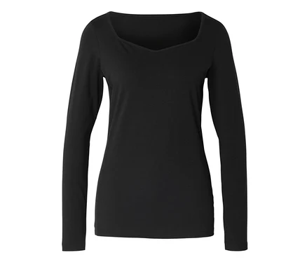 Schwarzes Langarm-Shirt mit Herzausschnitt.