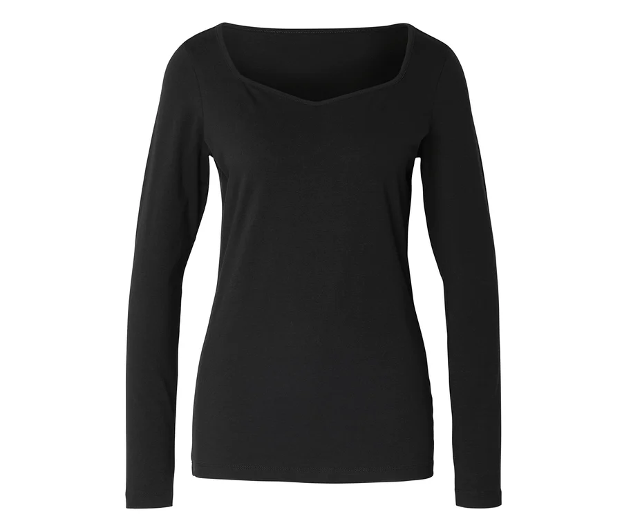 Schwarzes Langarm-Shirt mit Herzausschnitt.