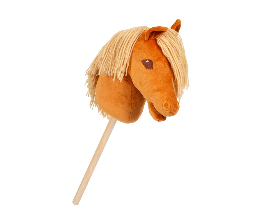 Braunes Plüsch-Steckenpferd small foot »Bibi & Tina« Hobby Horse, Amadeus mit blonder Mähne und Holzstab.