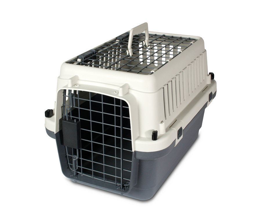 Eine beige-graue Karlie-Tier-Transportbox.