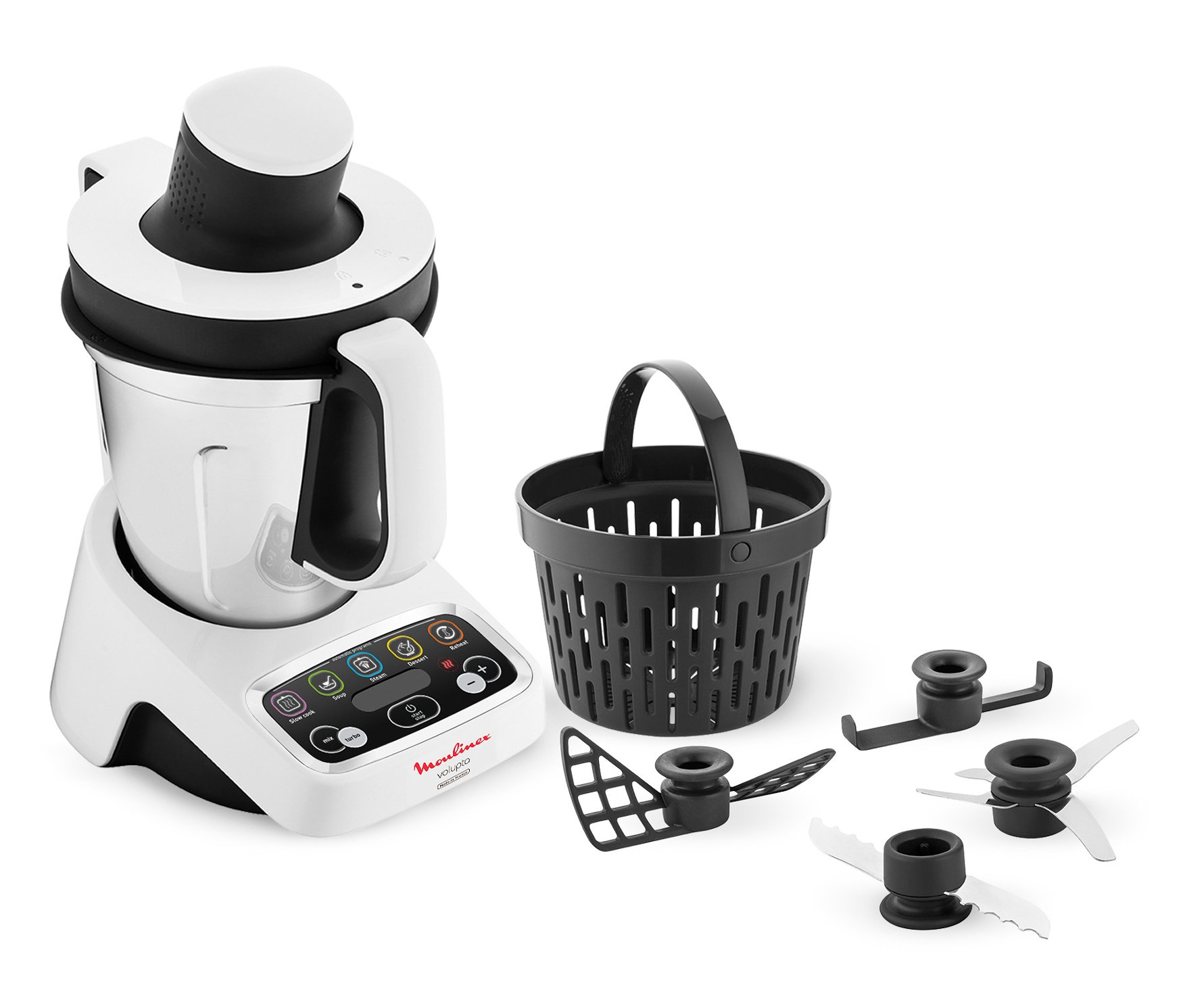 MOULINEX HF4041 Volupta Küchenmaschine mit Kochfunktion und Zubehör.