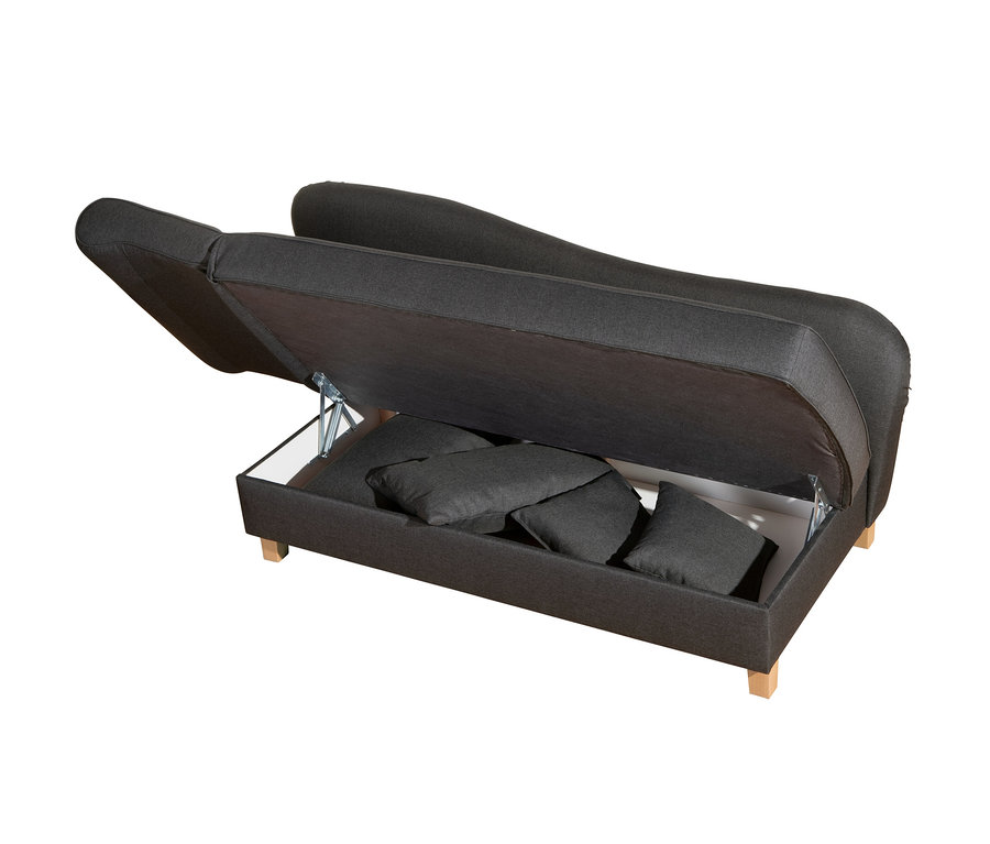 Geöffnete graue Max-Winzer®-Recamiere »Saturn« mit Stauraum und Kissen.