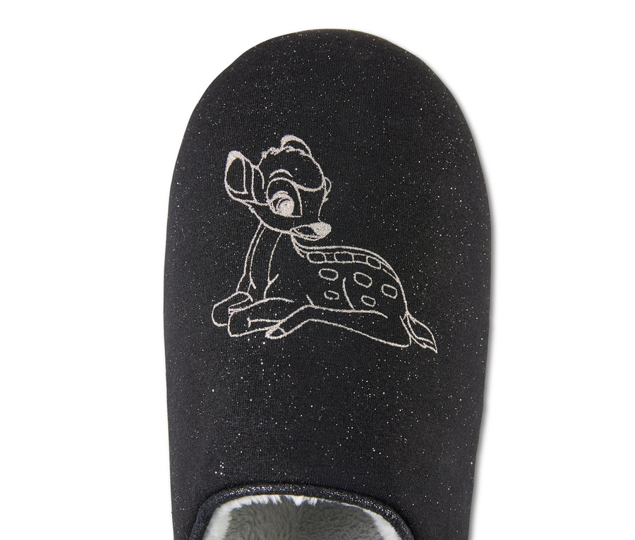 Schwarzer, glitzernder »Disney« Hausschuh mit Bambi-Motiv.
