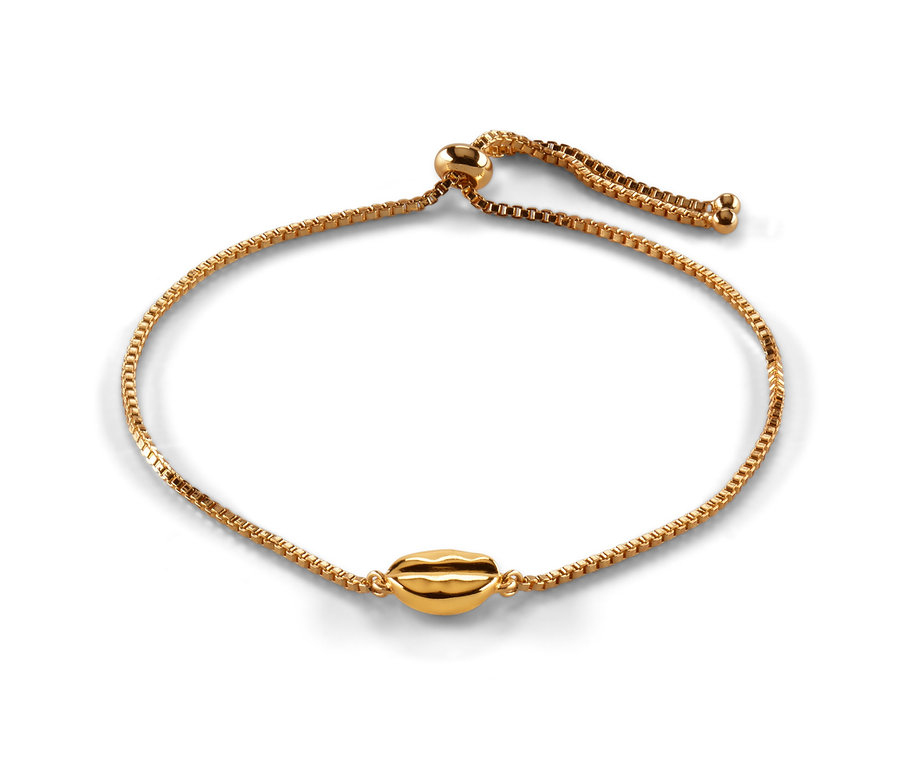 Goldenes Armband »Kaffeebohne« auf weißem Hintergrund.