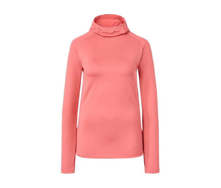 Pfirsichfarbenes Kapuzen-Funktionsshirt.