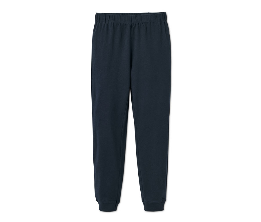 Blaue Kinder-Pyjamahose mit elastischem Bund und Bündchen an den Beinabschlüssen.