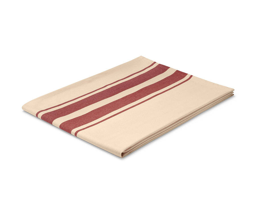 Gefaltete Tischdecke mit gewebten Streifen.