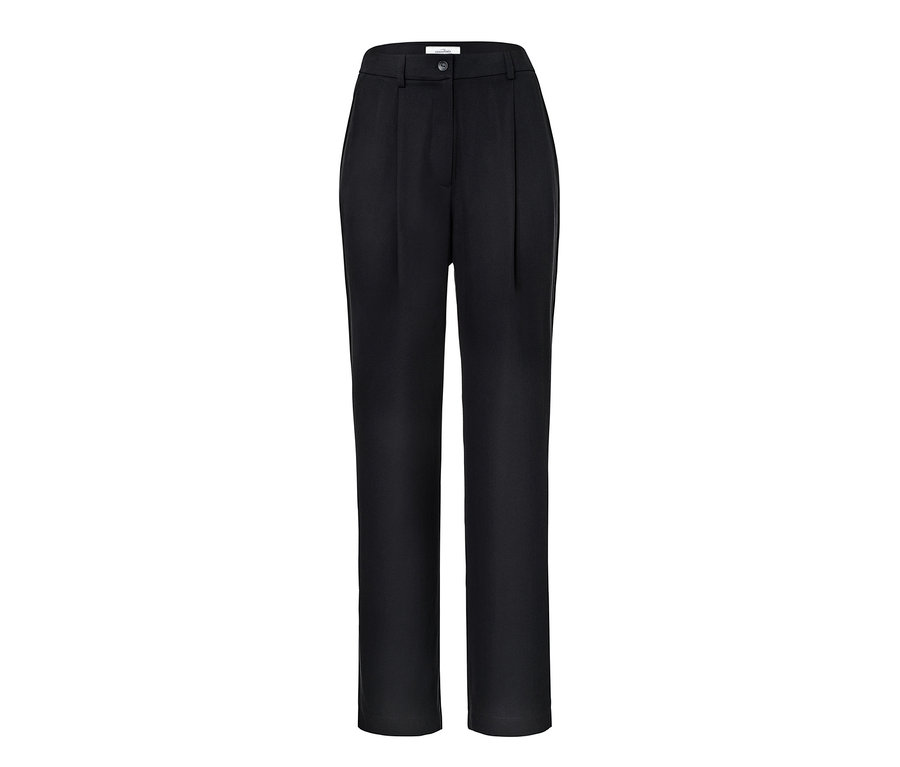Eine schwarze Bundfalten-Hose.