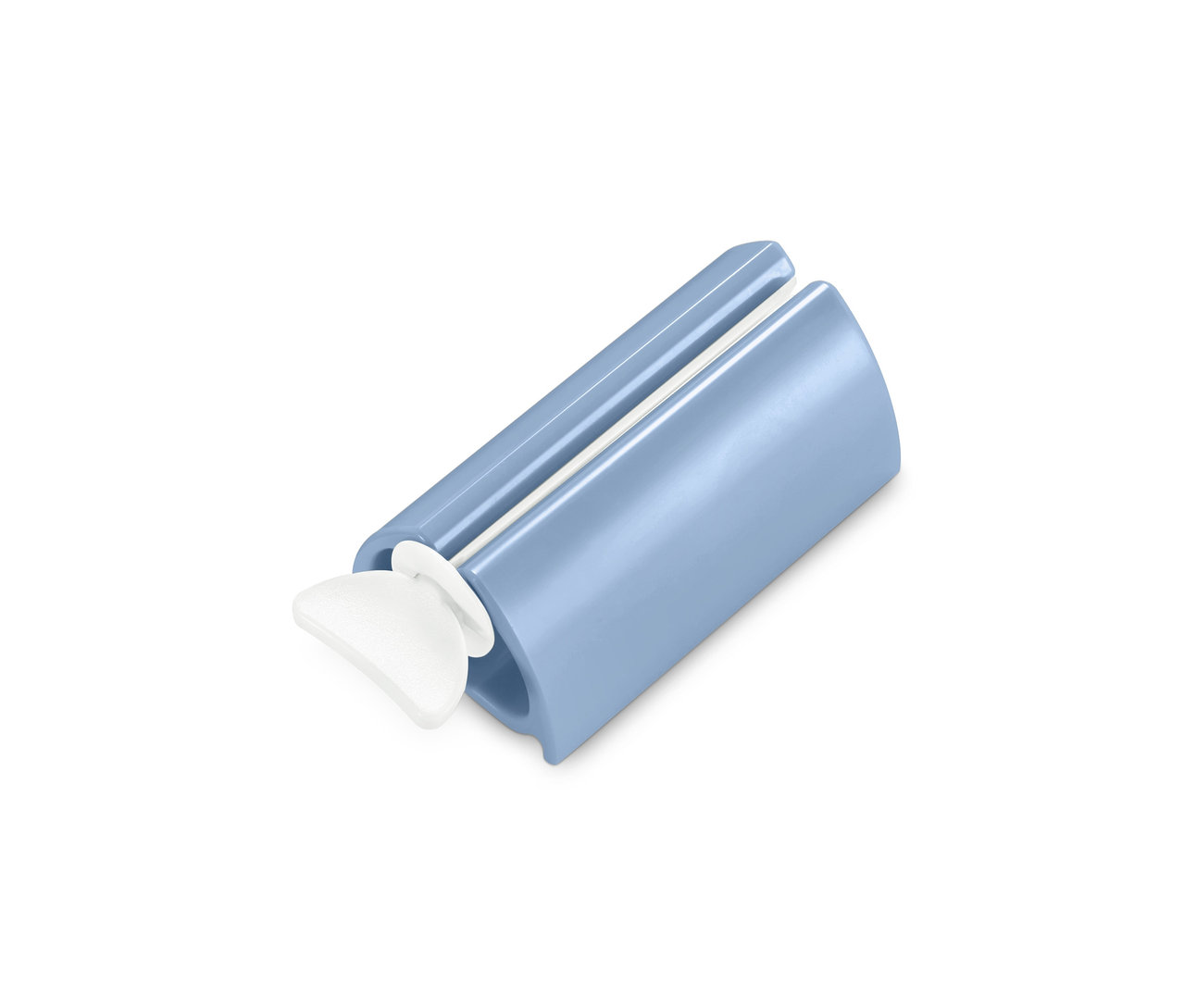 Blauer Tubenpresser mit weißem Griff.