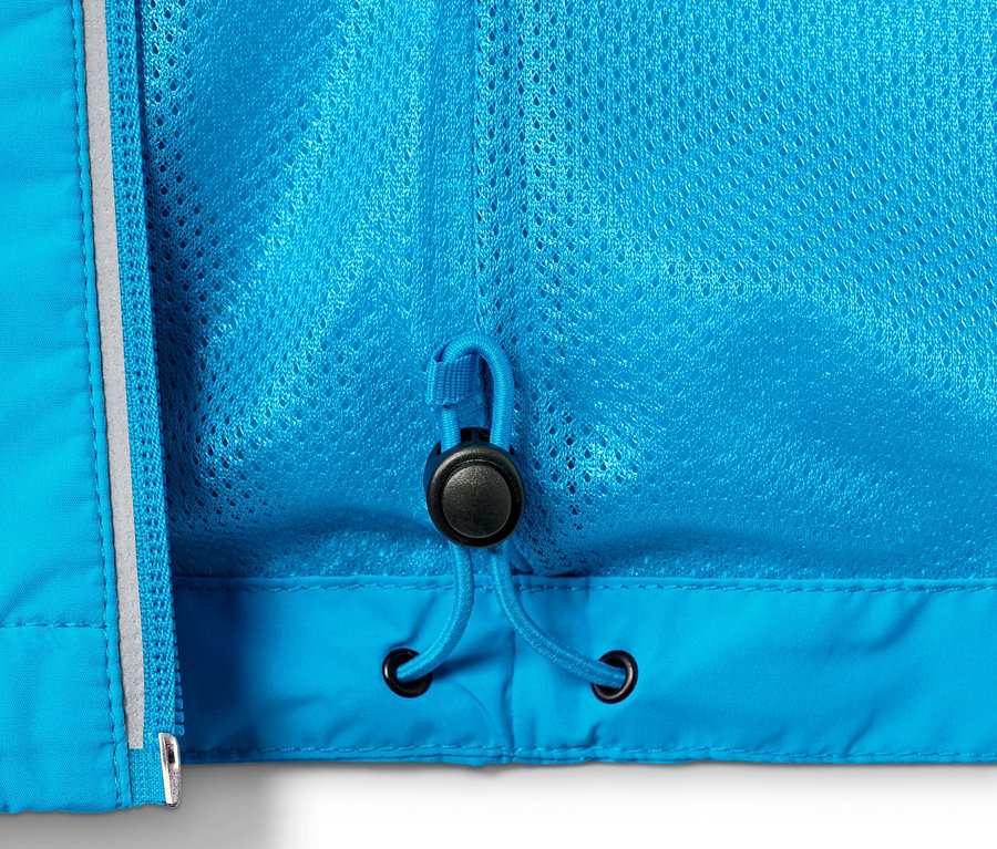 Detailansicht der blauen Windprotection-Funktionsjacke.