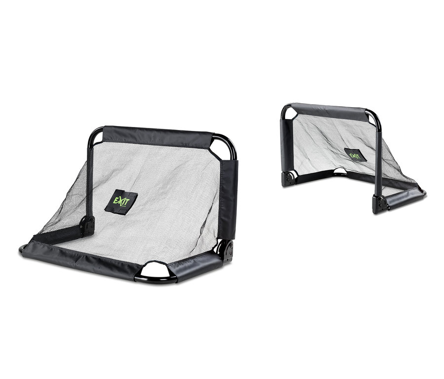 Zwei EXIT Mini-Fußballtore »Pico« mit schwarzem Rahmen und Netz.