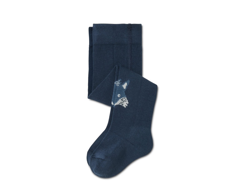 Blaue Baumwoll-Strumpfhose mit Fuchsmotiv.
