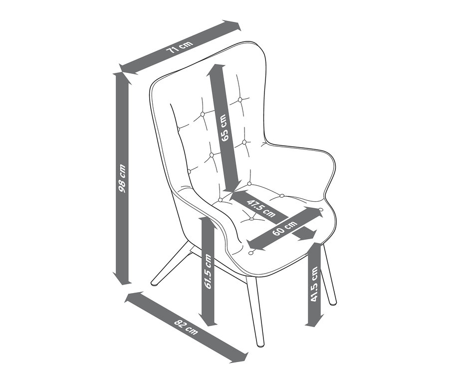 Abmessungen Sessel mit Fußhocker.