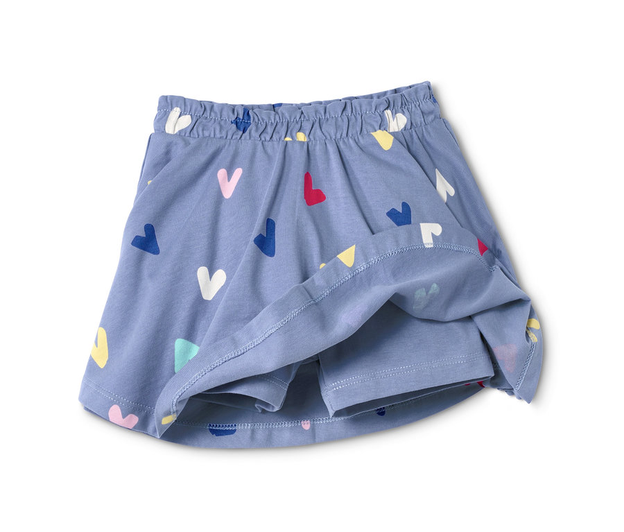 Blauer Jerseyrock mit Hose aus Bio-Baumwolle mit Herzmuster.