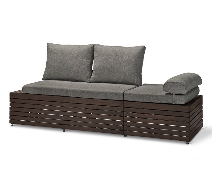 Graue 2-in-1 Sofa-Liege mit Relax-Komfort-Kissen.