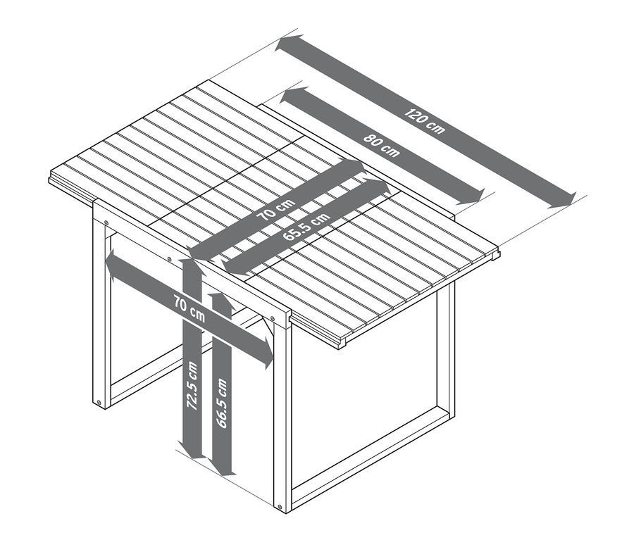 Abmessungen des Ausziehtischs »Leira« in quadratisch kompakter Größe.