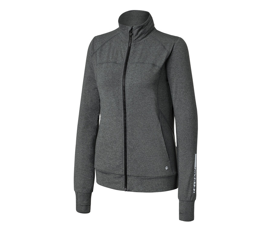 Graue Funktionsjacke mit Reißverschluss.