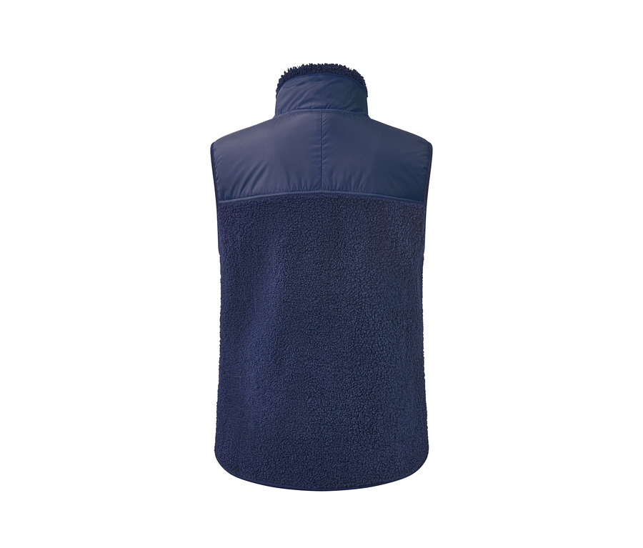 Dunkelblaue Teddy-Weste von hinten.