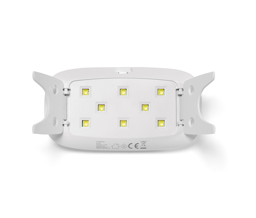 Detailansicht eines weißen LED-UV-Nageltrockners.