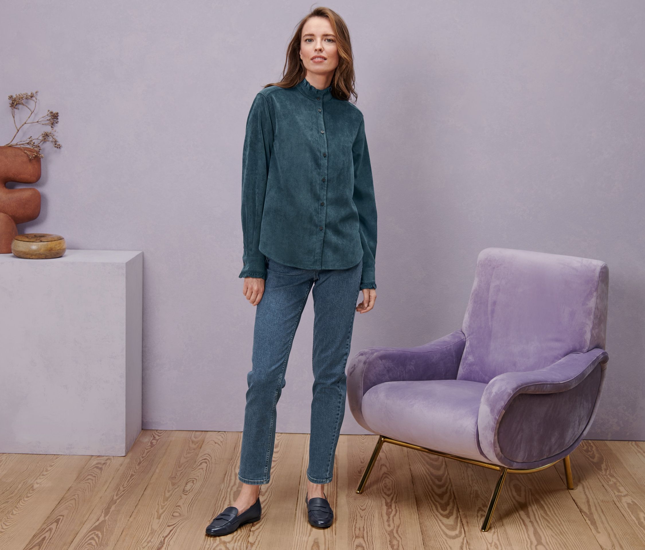 Thumbnail - Tchibo - Cordbluse mit Rüschendetail - Damen - Gr. 42 - blau