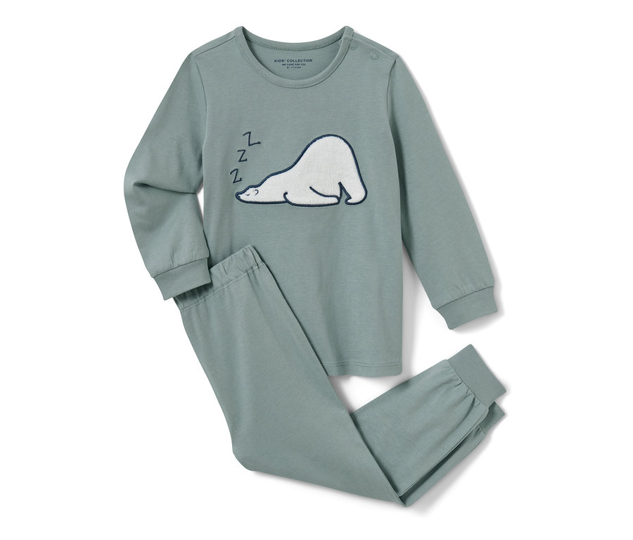 Kinder-Pyjama mit schlafendem Eisbär-Motiv.