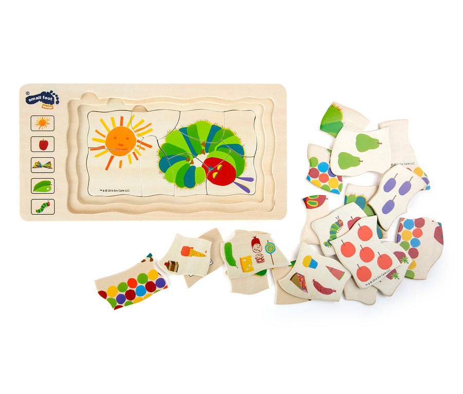Holzpuzzle small foot Spiel-Set »Raupe Nimmersatt« mit Raupen- und Fruchtmotiven.