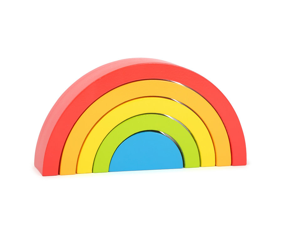 small foot Motorikspiele-Set »Regenbogen« aus Holz in Regenbogenfarben.