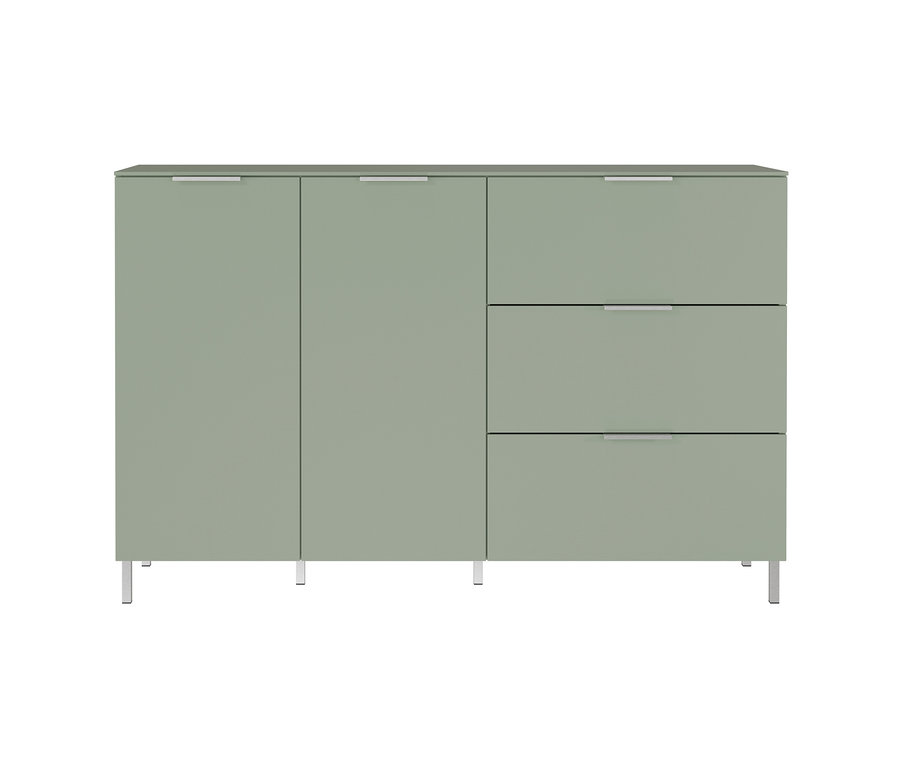 Grünes Sideboard »Kenora« mit drei Schubladen und Türen.