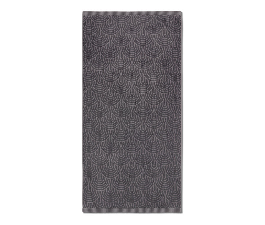 Ein anthrazitfarbenes Premium-Badetuch mit Reliefmuster.