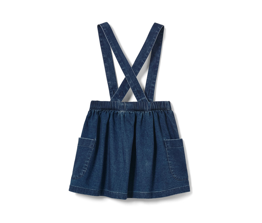 Kleinkind-Denimrock mit Hosenträgern und Taschen.