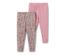 Zwei Kleinkind-Leggings: eine mit Blumenmuster, eine rosa.