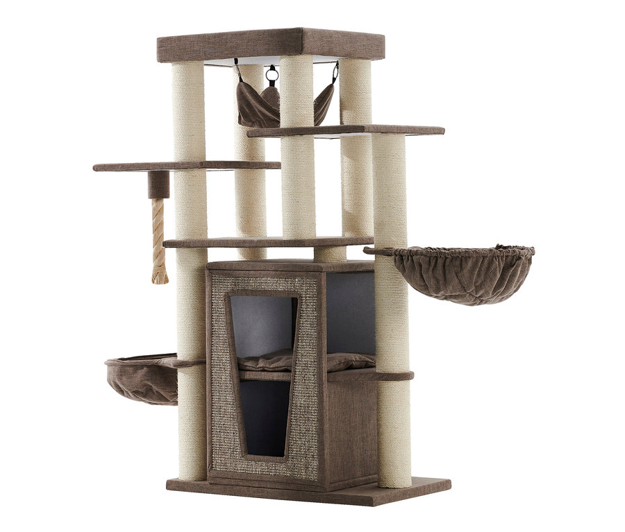 Mehrstöckiger brauner Nobby Kratzbaum »HITAL« mit Liegeflächen und Sisalsäulen.