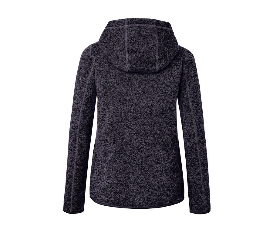 Rückansicht der dunkelblau melierten Kapuzen-Strickfleecejacke.