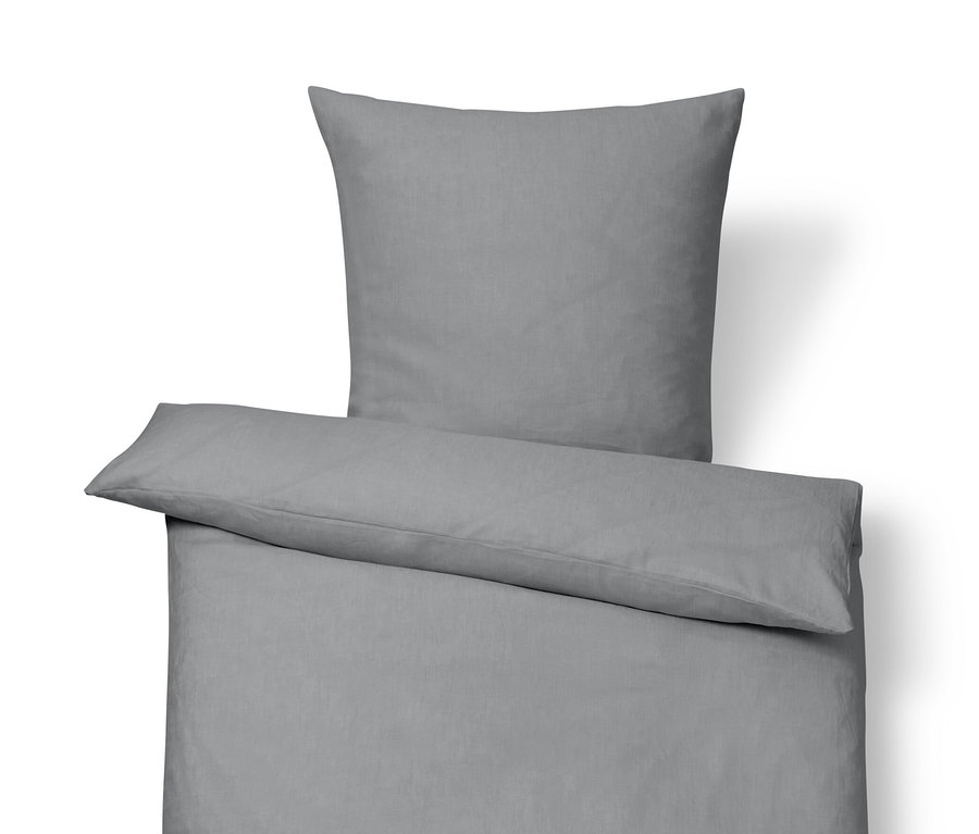 Graue Leinen-Bettwäsche in Normalgröße und Übergröße.