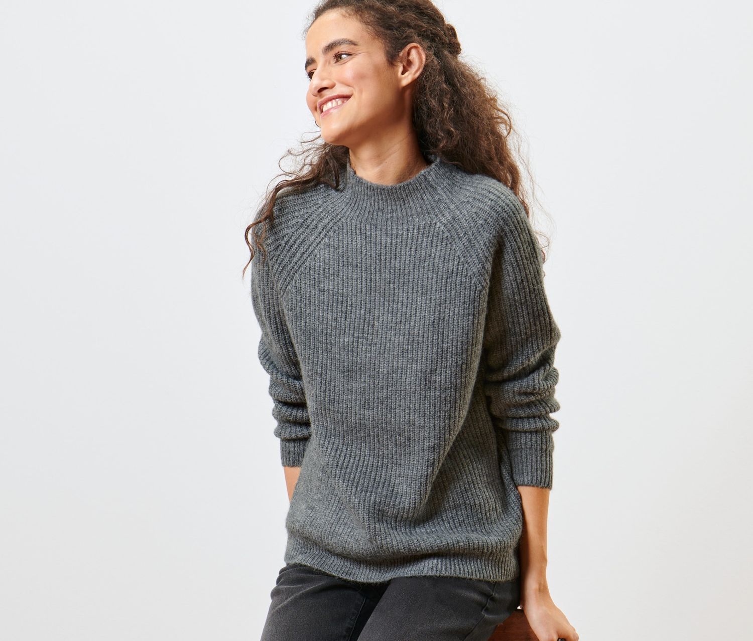 Thumbnail - Tchibo - Strickpullover mit Stehkragen - Damen - Gr. L - grau