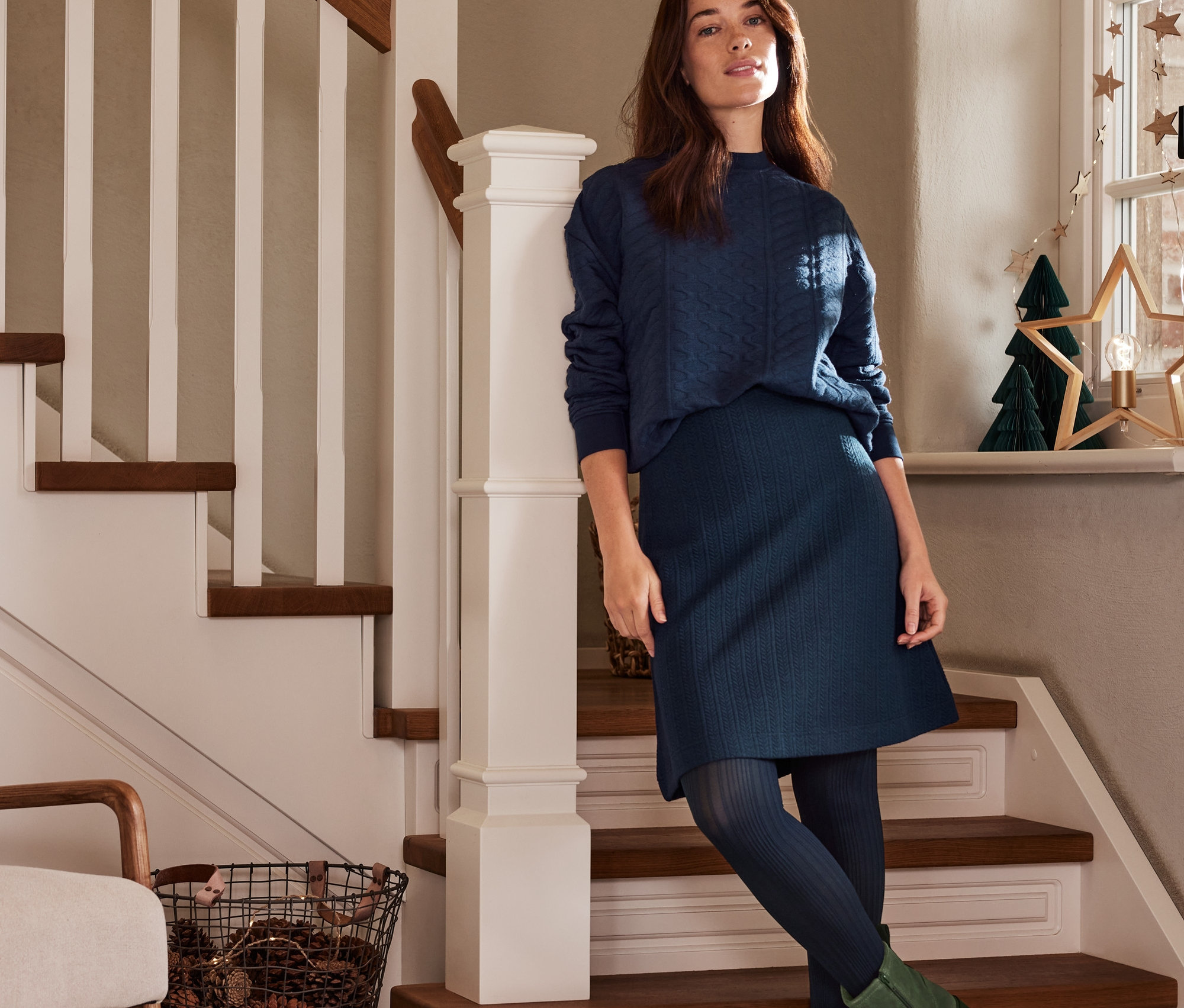 Thumbnail - Tchibo - Sweatshirt mit Zopfmuster - Damen - Gr. M - dunkelblau/jacquard