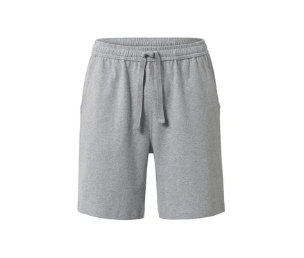 Graue kurze Relaxhose mit Kordelzug.