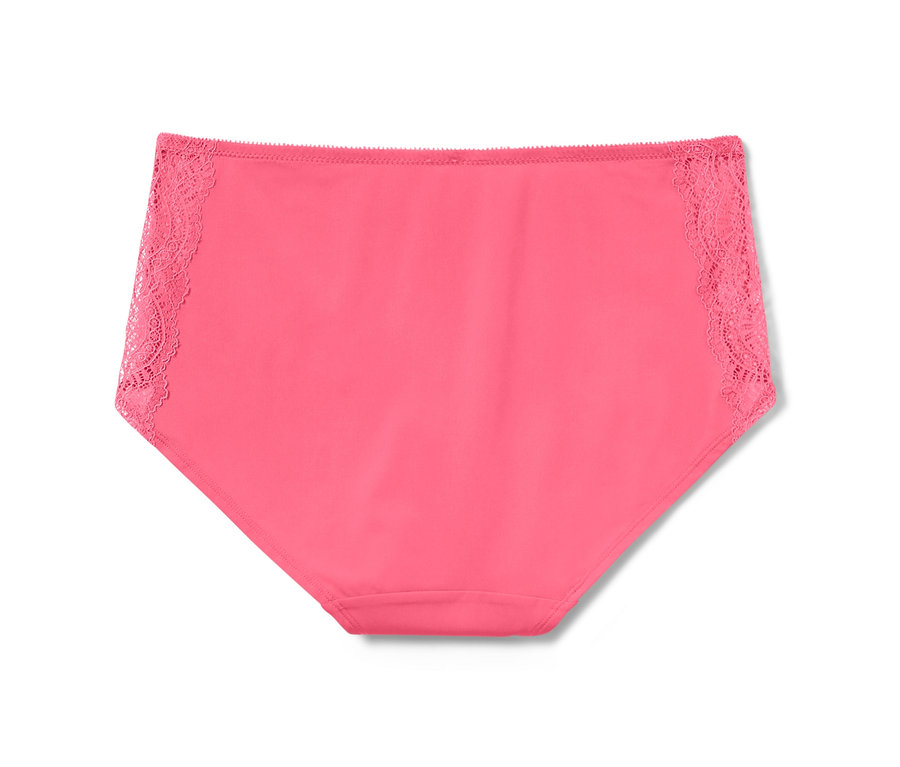 Eine pinke Midrise-Panty mit Spitze an den Seiten.