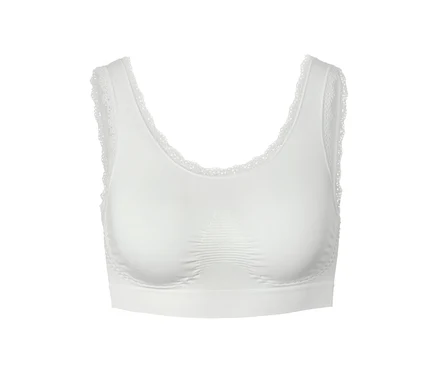 Weißes Seamless-Bustier mit Spitzenbesatz.
