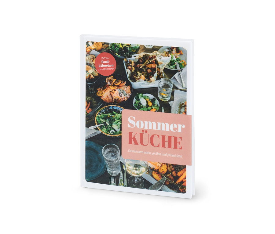 Detailansicht des Kochbuchs "Sommerküche" mit Essensfotografien.